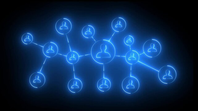 Neon effect Social network icon animation on the black background. abstract contacts concept.