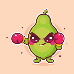 smiling papaya fruit character mascot playing boxing sport isolated cartoon
