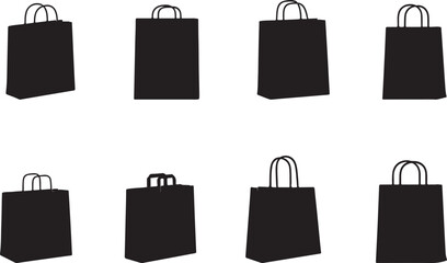 Shopping Bag Silhouettes on White Background