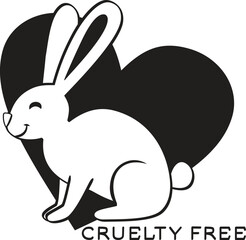 Happy Bunny in Heart Shape Cruelty Free Icon Symbol. Sign of a bunny symbolizing care and products not tested on animals
