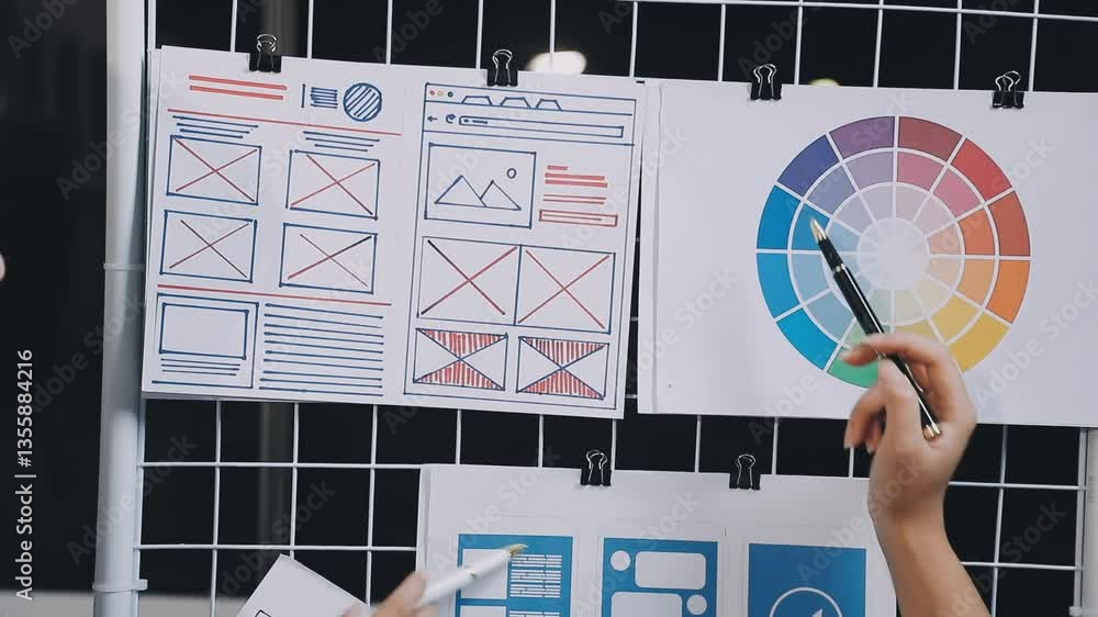 Wall mural website designer, creative planning phone app development template layout framework wireframe design