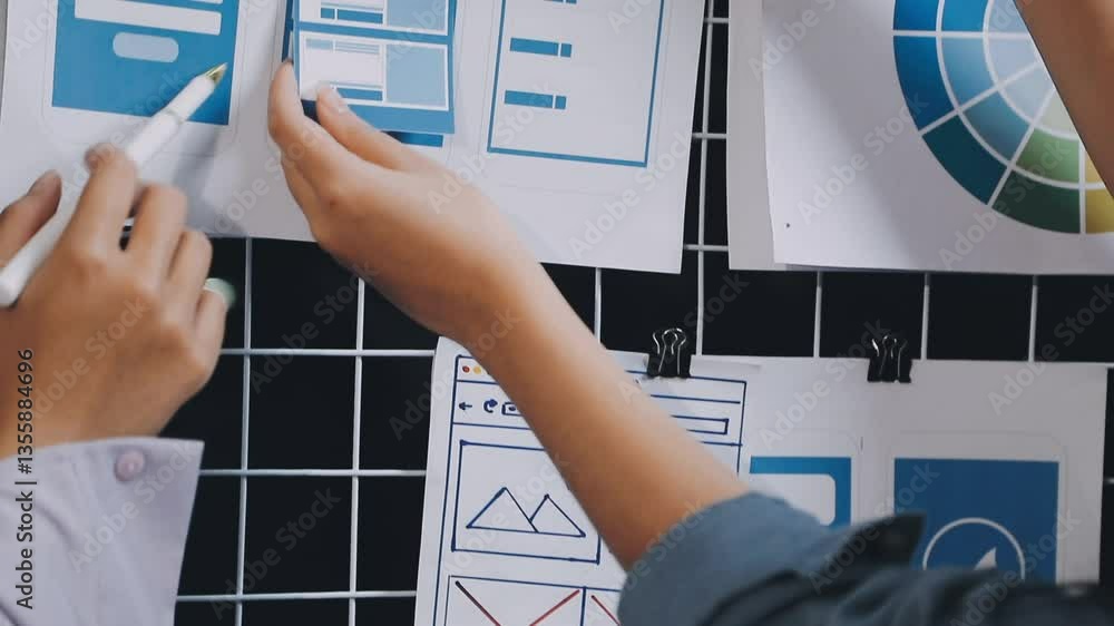 Wall mural website designer, creative planning phone app development template layout framework wireframe design