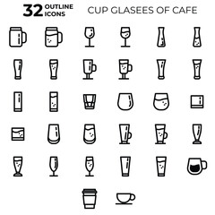 illustration graphic vector is 32 icons glass cup of tea or coffee in cafe or home. Perfect for icon, banner, flyer or social media design.