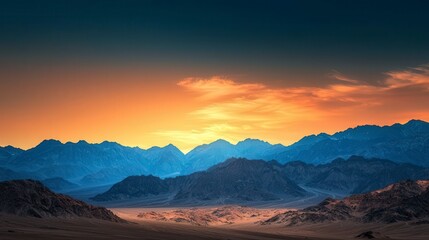 Fototapeta premium Majestic Desert Sunset Breathtaking Mountain Range Panorama