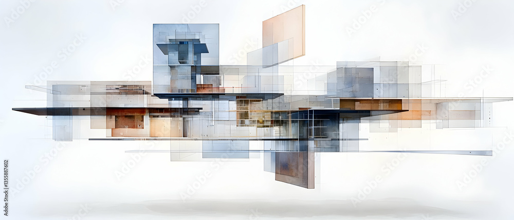 Poster abstract geometric composition with overlapping translucent shapes