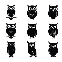 Collection of Cute Cartoon Owl Silhouettes