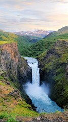 Majestic Icelandic Waterfall  Dramatic Sunset Landscape Photography