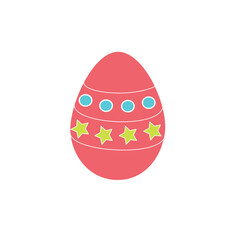 beautiful Easter egg with colorful circles and stars, flat vector illustration on a white background