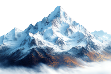 Majestic snow-capped mountain peak surrounded by clouds, showcasing nature's beauty and tranquility.