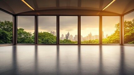 Obraz premium Modern office with panoramic city and nature view