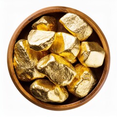 Gold nuggets natural on a white background.