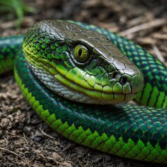 Obraz premium A snake with electric-green scales that seem to pulse with energy.
