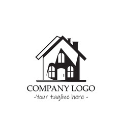 a house silhouette black and white illustration for logo company vector image