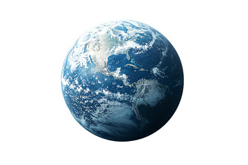 Planet Earth, vibrant blue and green colors, showcasing oceans and continents, isolated on a plain background.