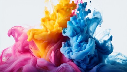 Obraz premium abstract swirling colors of blue yellow and pink ink in water