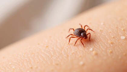 Close-up of a tick on human skin, health concern awareness