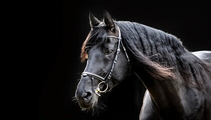 a noble black horse isolated element