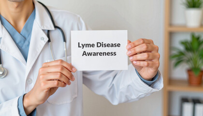 Healthcare professional promoting Lyme Disease Awareness in clinic, health advocacy