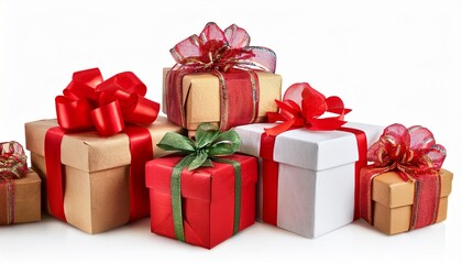 group of christmas and new year gift boxes isolated on white background