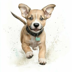 Playful Puppy Running Through Sand with Eager Expression and Flo