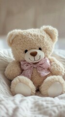 Obraz premium A Cute Plush Teddy Bear Sitting on a Soft Blanket