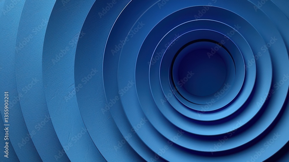 Poster concentric blue circular pattern with 3d depth effect