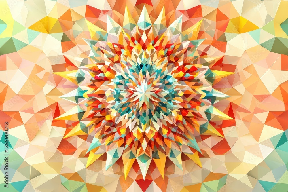 Wall mural abstract geometric burst. sunburst pattern in colorful triangles. blurred light background