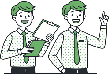 Vector art depicts a cartoon doctor, nurse, and business people in suits, illustrating various job scenarios