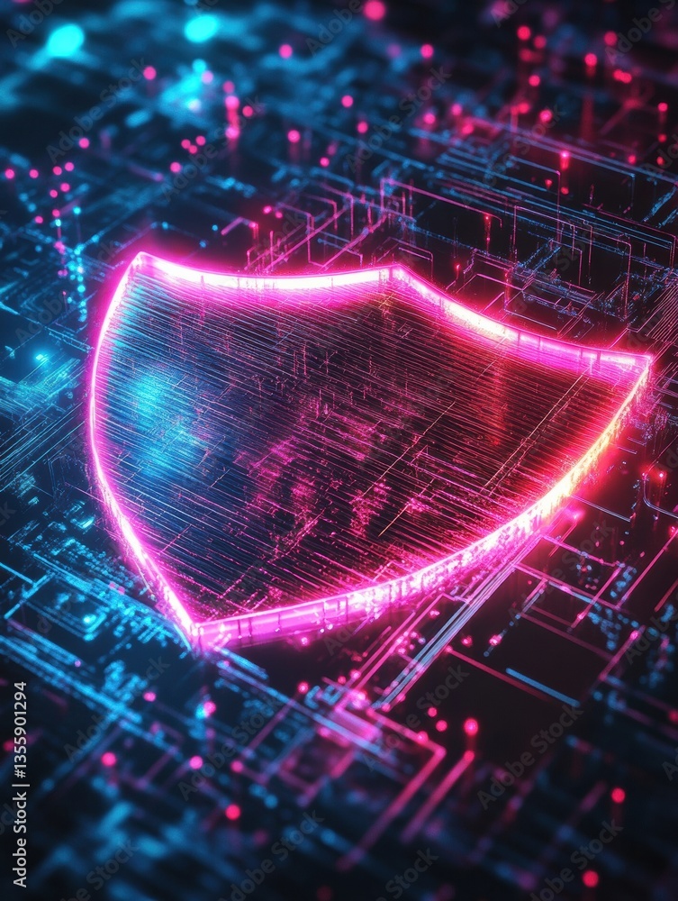 Aufkleber glowing shield symbol representing digital safety in a futuristic security concept with neon lights 