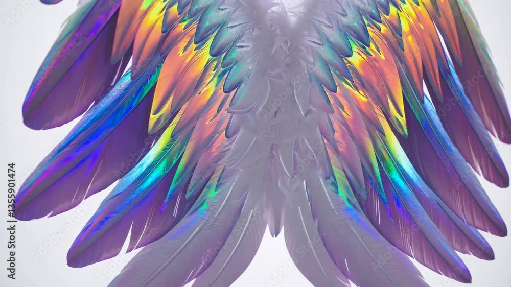 Poster vivid iridescent feathers unfolding in slow motion capturing brilliant colors