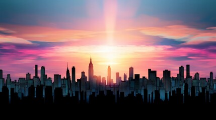 Vibrant City Skyline Sunset  Urban Landscape  High Resolution Image