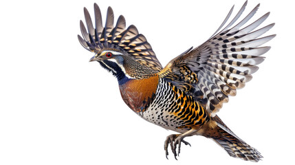 Fototapeta premium A Bird in Flight: A captivating close-up of a bird in mid-flight, wings gracefully spread against the sky, showcasing its intricate plumage and the dynamic motion of nature.
