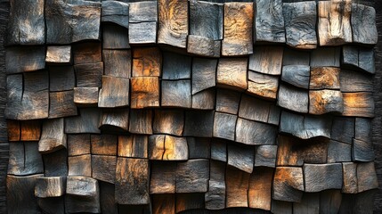 Wavy Wooden Block Wall Texture Generative Ai