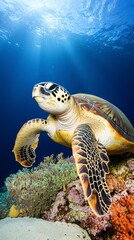 Fototapeta premium Majestic Sea Turtle Underwater Coral Reef Ocean Wildlife