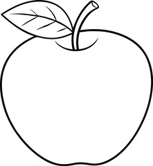 Apple outline coloring book page, Apple line art vector drawing illustration