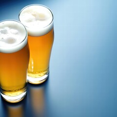 Two glasses of beer clinking together in celebration with a soft focus background of friends