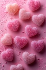 Fototapeta premium Pink Hearts on Pastel Blurred Background