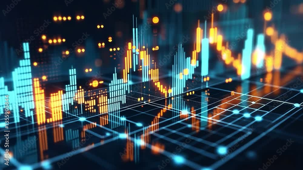 Aufkleber financial data visualization: a dynamic representation of financial data, rendered in vibrant colors