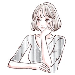 頬杖をつく女性・女の子イラスト素材