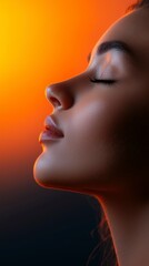 Serene Woman  Sunset Glow  Peaceful Face  Relaxation  Beauty Portrait