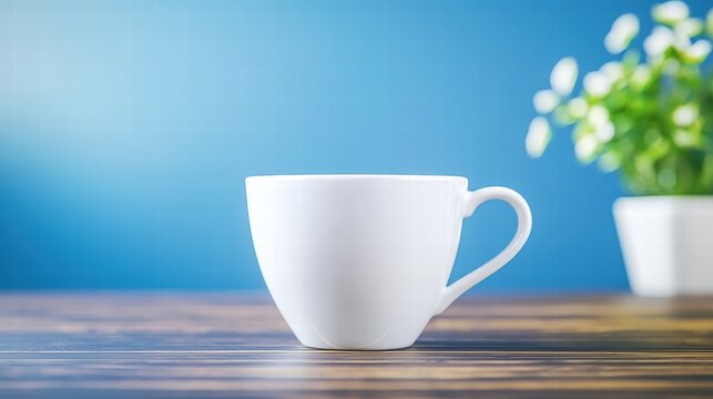 A simple white cup nestled amongst a small green plant creating a fresh and clean aesthetic