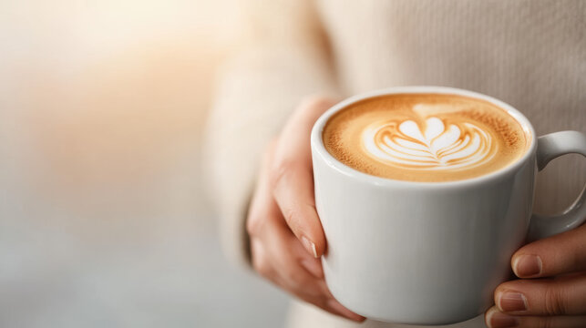 person holding cup of latte with beautiful foam art