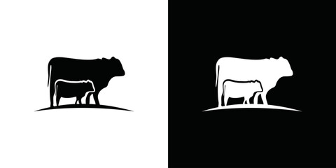 simple cow and kid vector logo