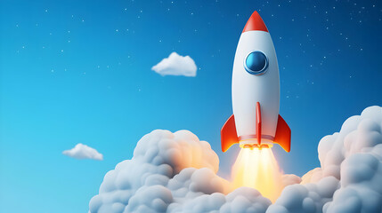 A colorful rocket launching into the sky, symbolizing innovation and exploration in the field of technology and space travel.