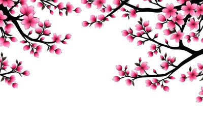 Fototapeta premium Cherry blossom branches in full bloom against a clean white background