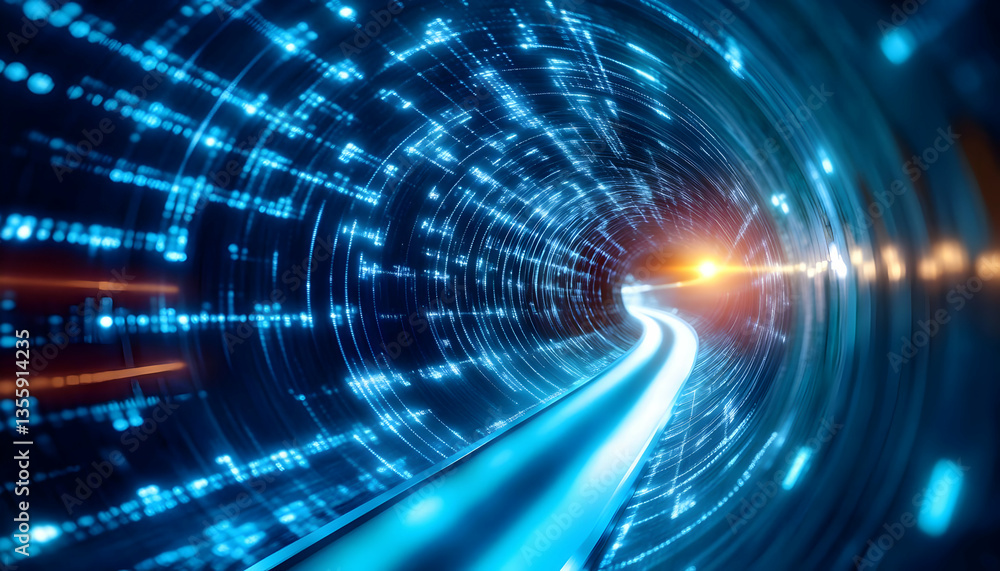Aufkleber a futuristic tunnel with blue light trails representing speed and connectivity, symbolizing advanced