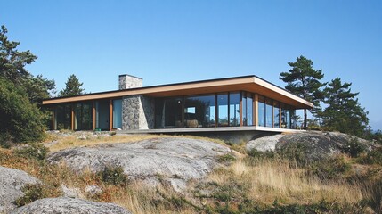Obraz premium Modern Lakeside Stone House Architectural Design