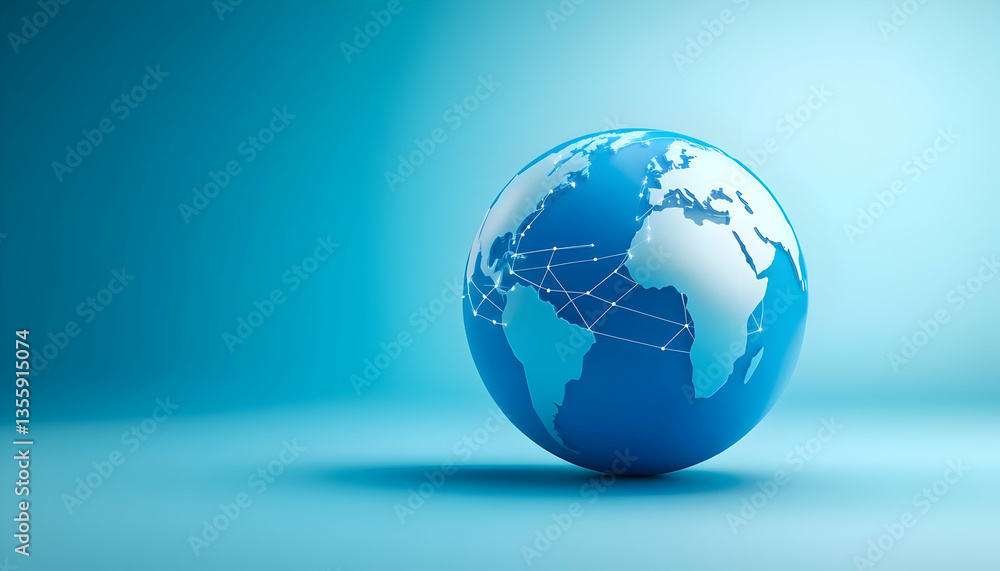 Poster a modern 3d representation of the earth showcasing connectivity and global networks against a soft b