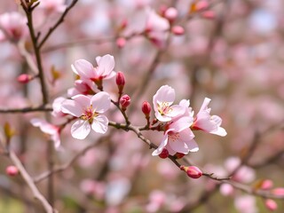 Obraz premium Delicate pink blossoms softly bloom under bright sunlight. AI Generated