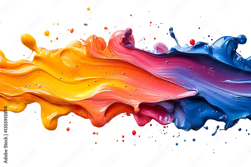 Poster vibrant flowing paint splashes in vivid colors creating a dynamic visual. ideal for artistic and cre